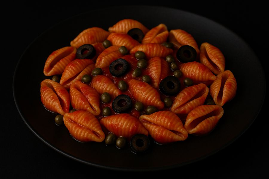 Školjkice u umaku od rajčice s maslinama i kaparima