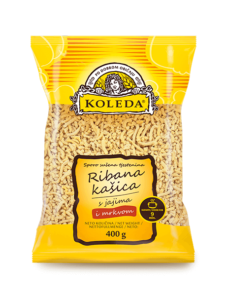 Ribana kašica s jajima i mrkvom u pakiranju od 400g, tjestenina Koleda
